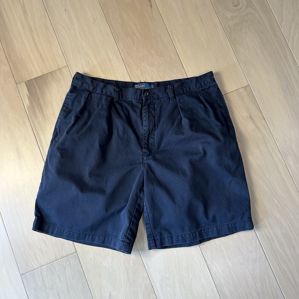 Polo By Ralph Lauren Tyler Pleated Chino Shorts Blue *Flaw Men’s 36* Measured